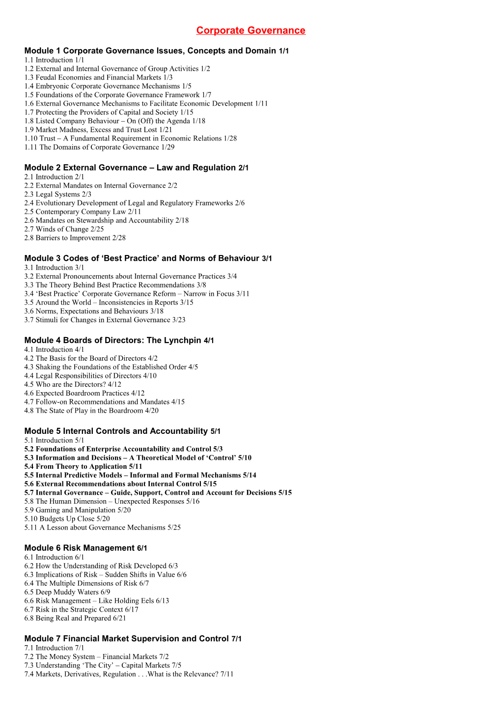 Module 1 Corporate Governance Issues, Concepts and Domain 1/1