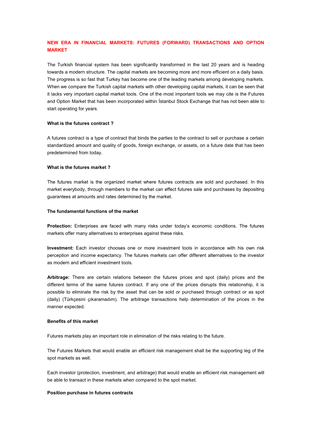 Choosing of the Futures Contract