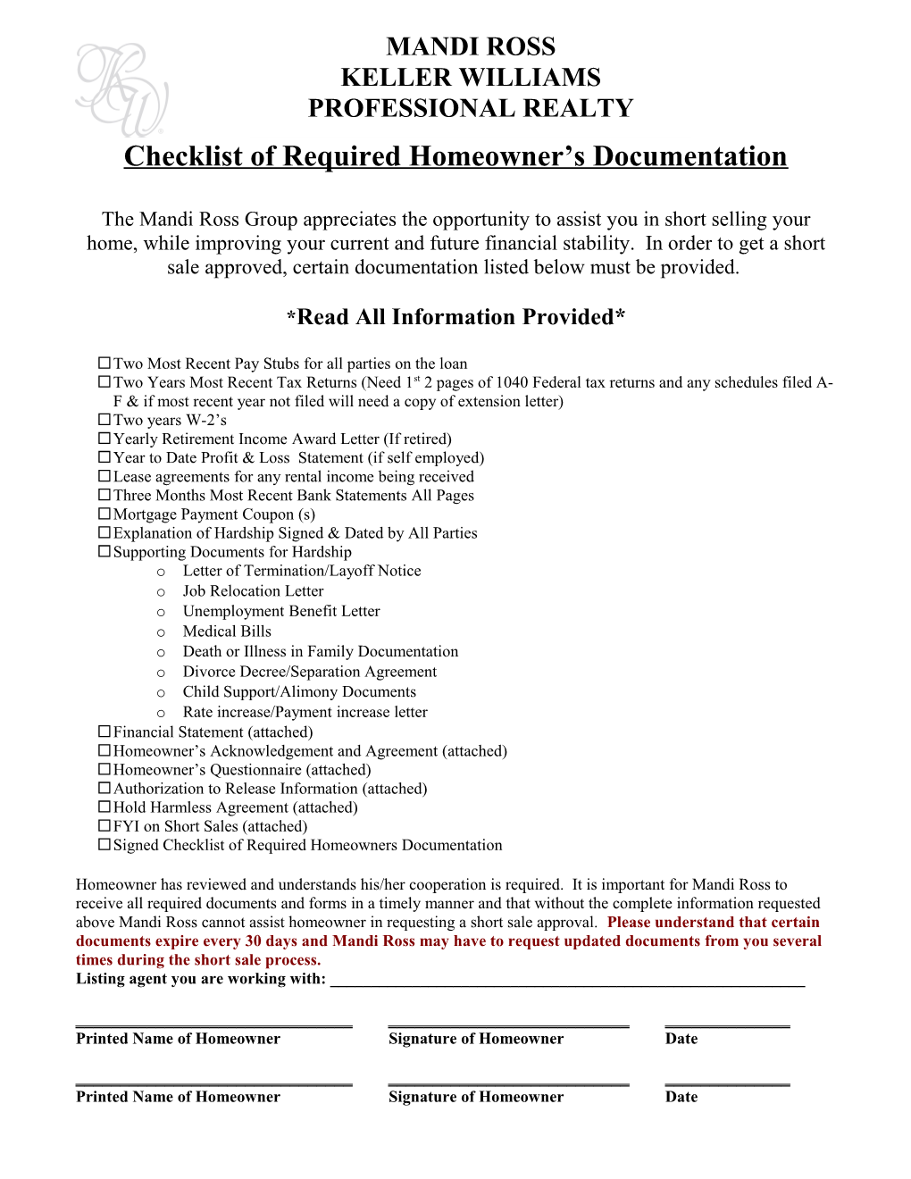 Borrowers Acknowledgement and Agreement