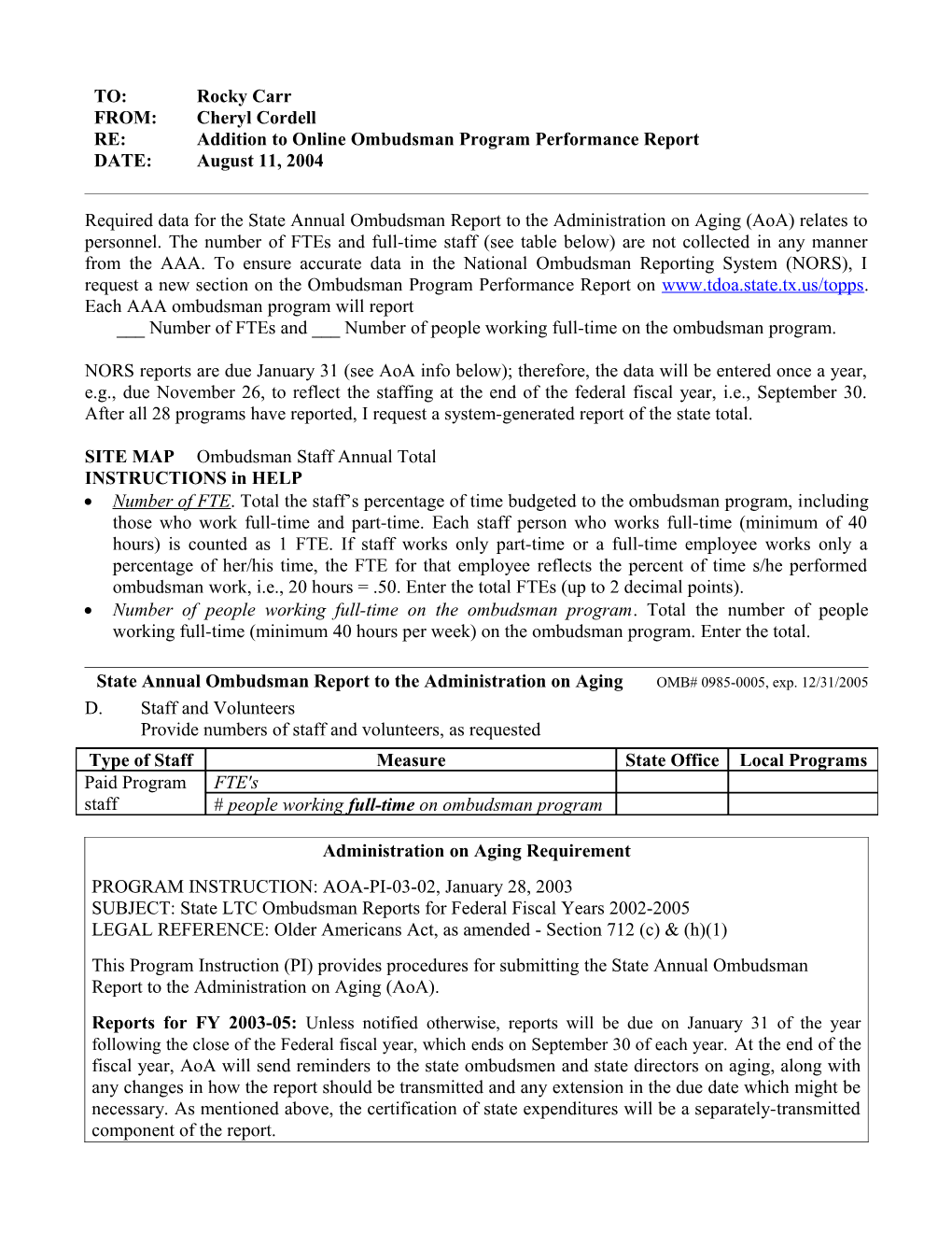 RE:Addition to Online Ombudsman Program Performance Report