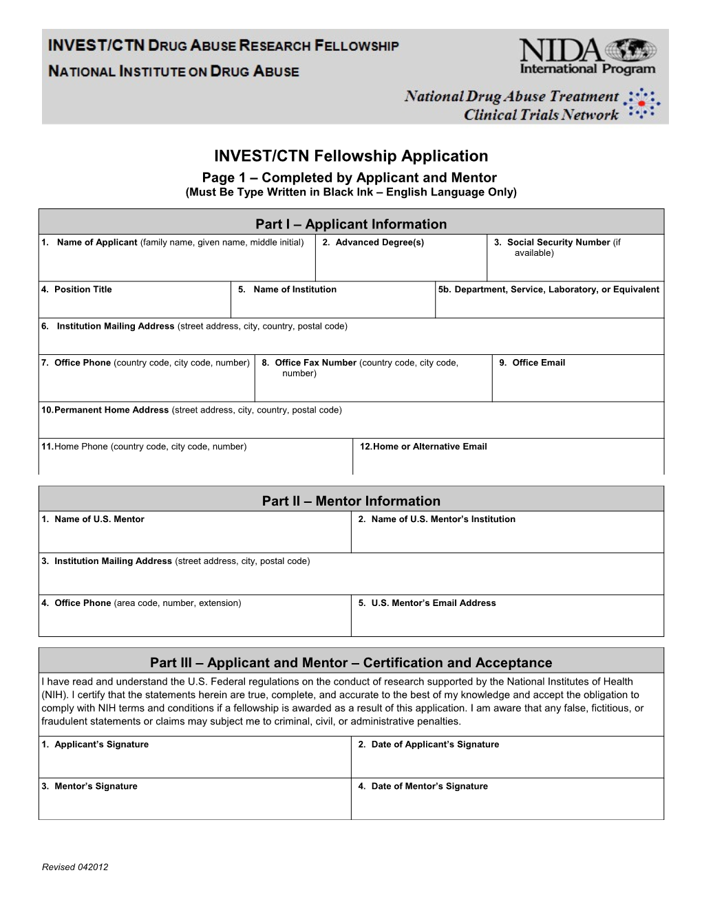 INVEST Fellowship Application