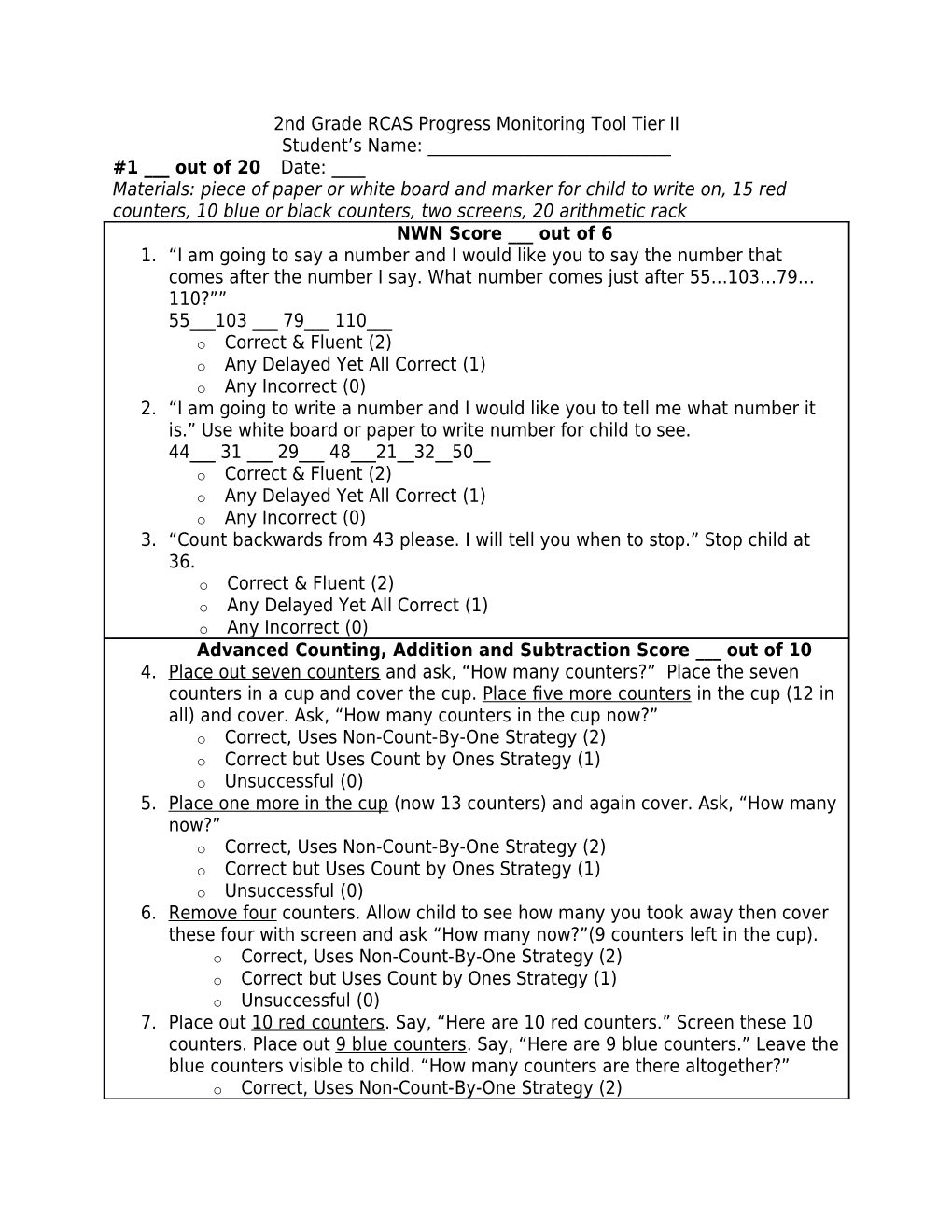 2Nd Grade RCAS Progress Monitoring Tool Tier II