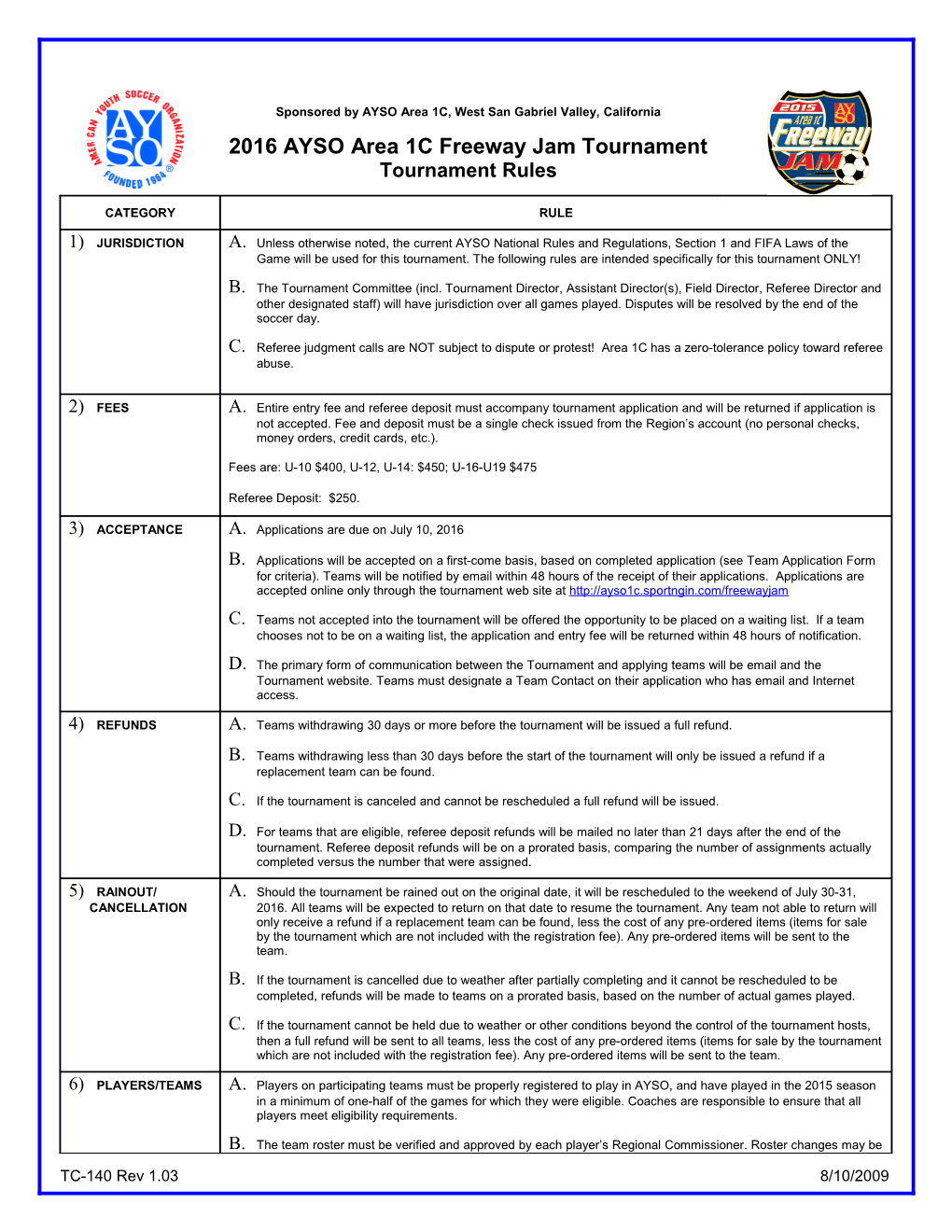 Freeway Jam Tournament Rules