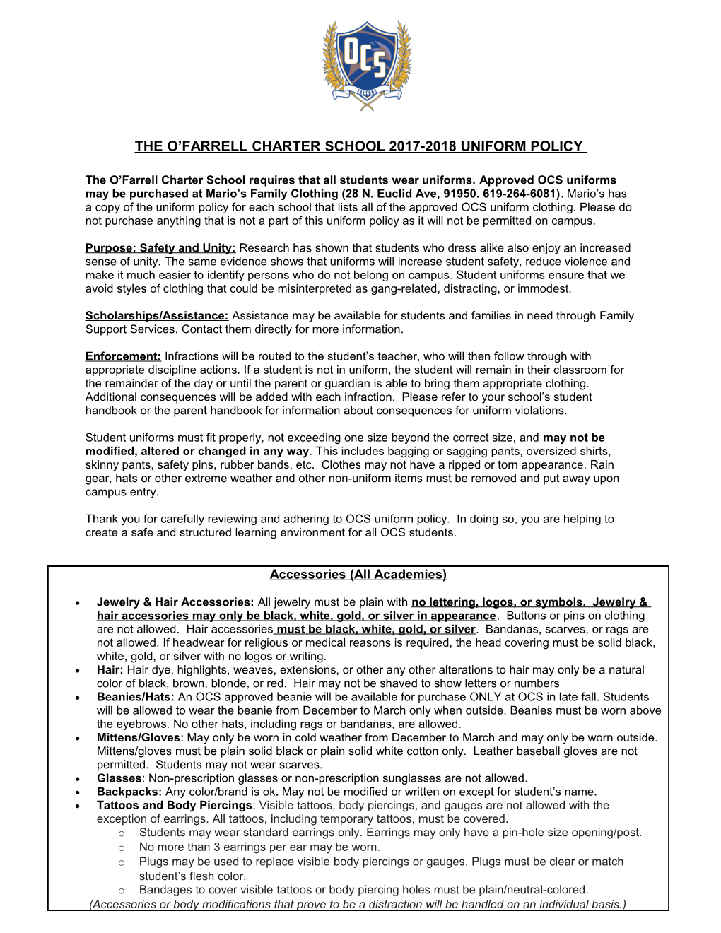 2002-2003 School Uniform Policy