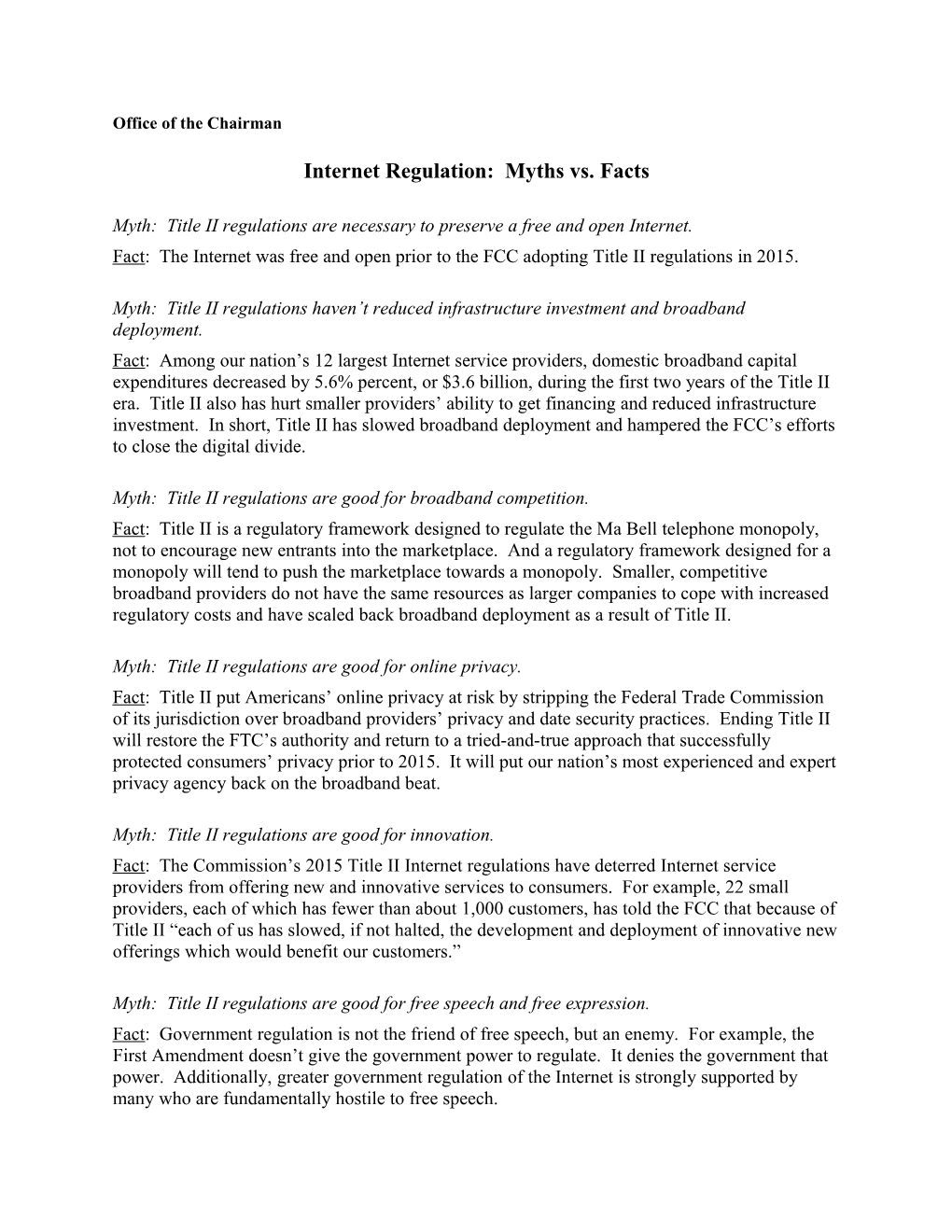 Internet Regulation: Myths Vs. Facts