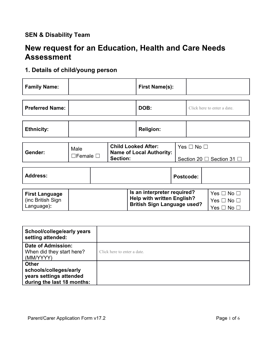 Parent/Carer Application Form V17.2