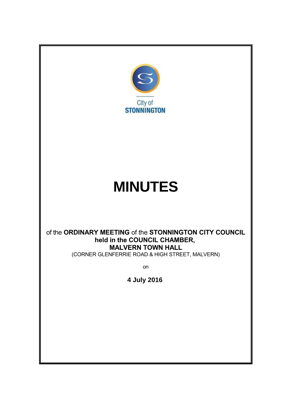 Minutes of Council Meeting - 4 July 2016