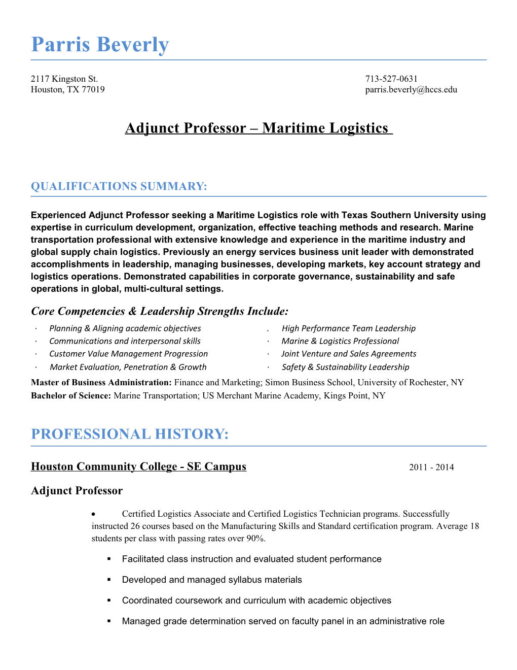 Adjunct Professor Maritime Logistics