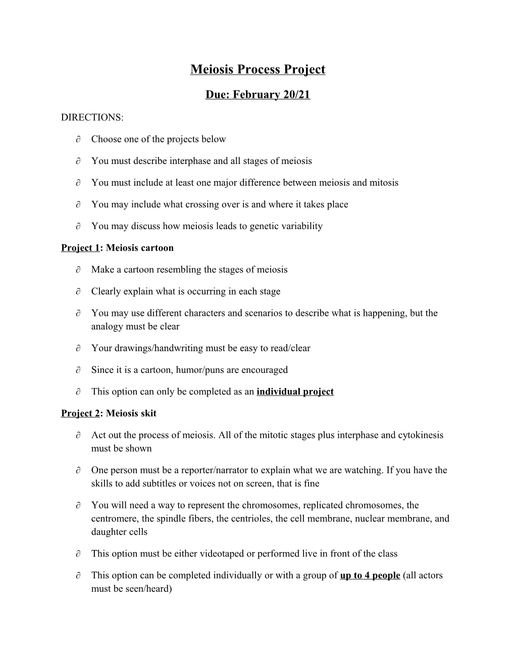 Meiosis Process Project