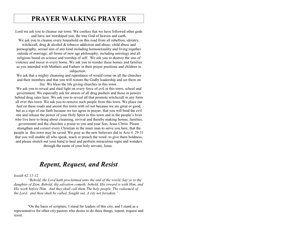 Prayer Walking Prayer