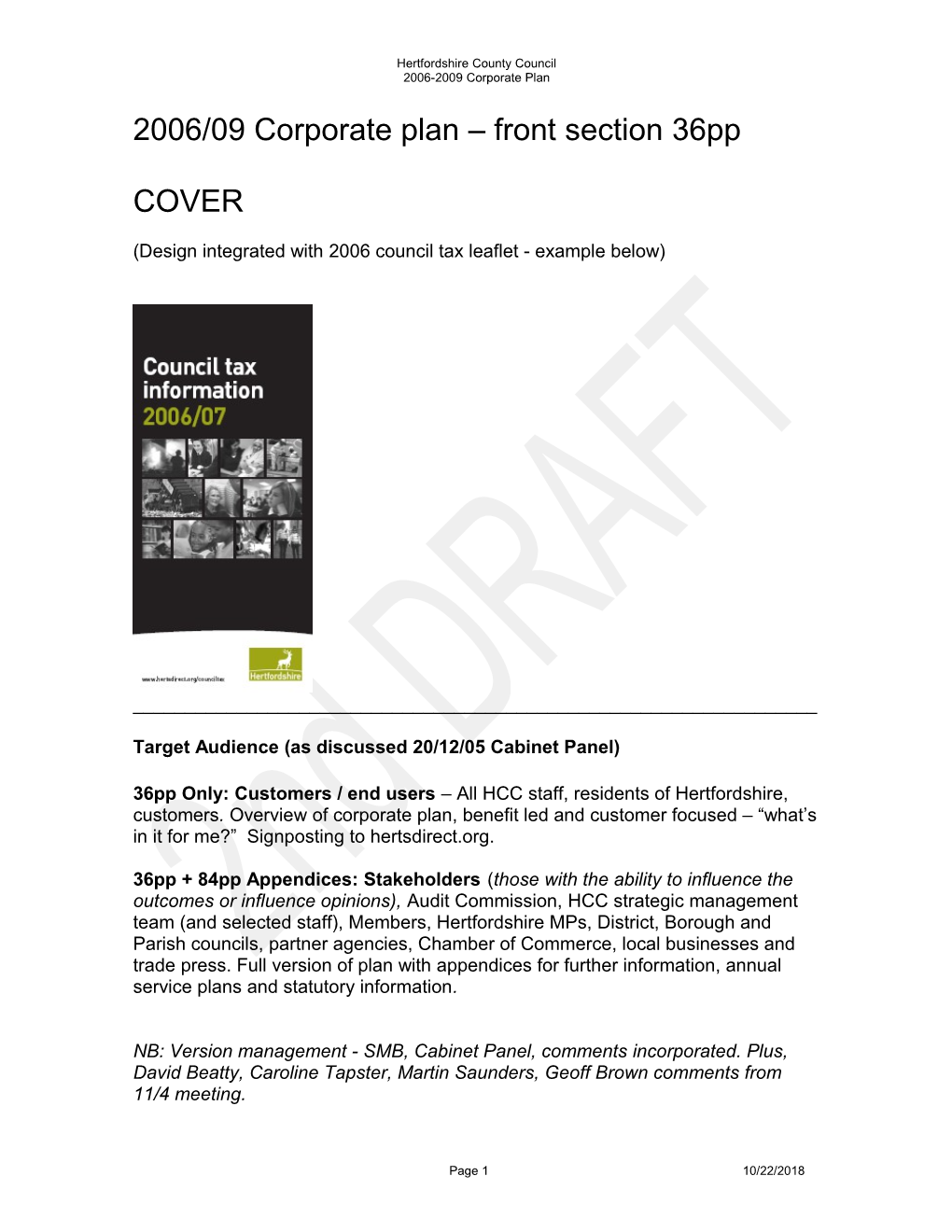 2006/09 Corporate Plan Front Section 36Pp