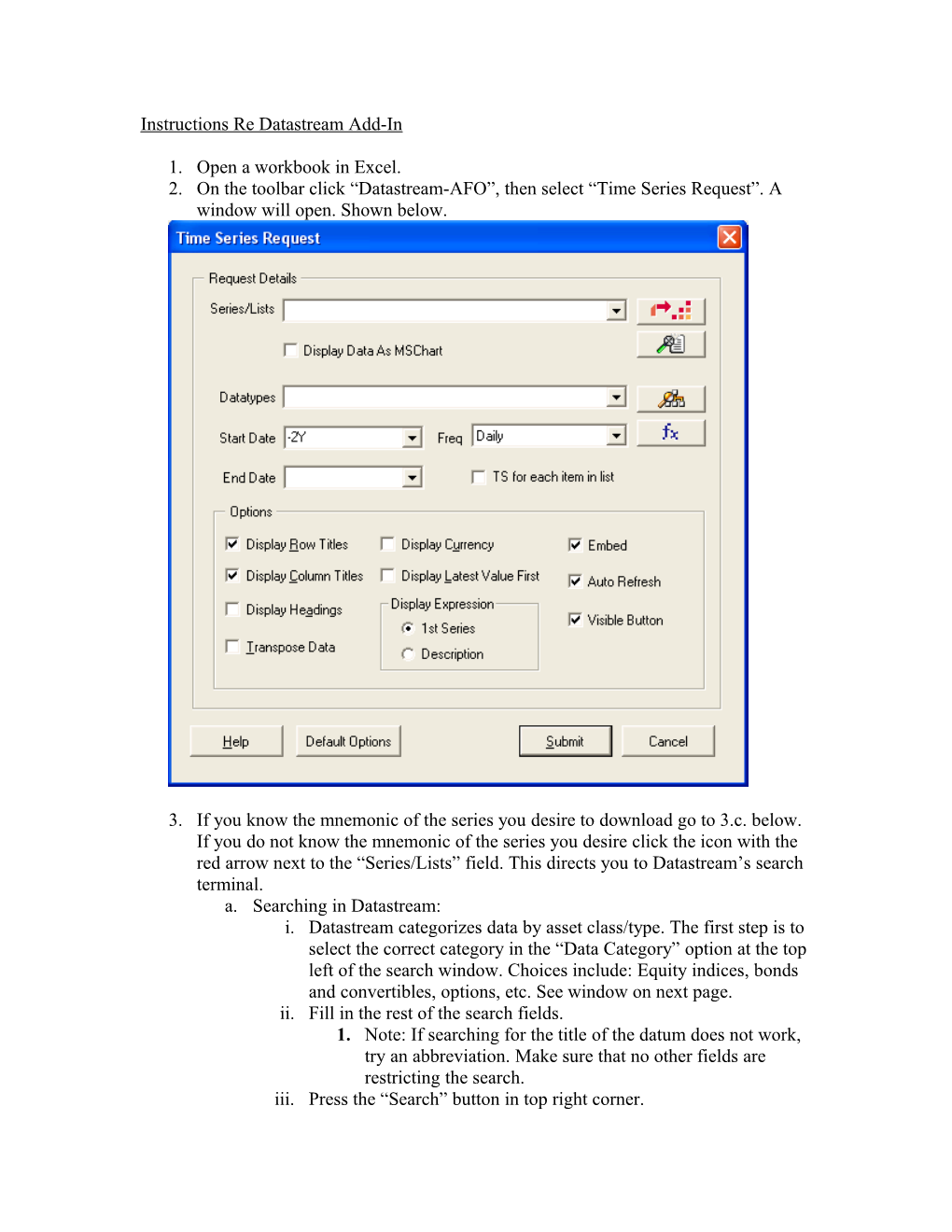 Instructions Re Datastream Add-In