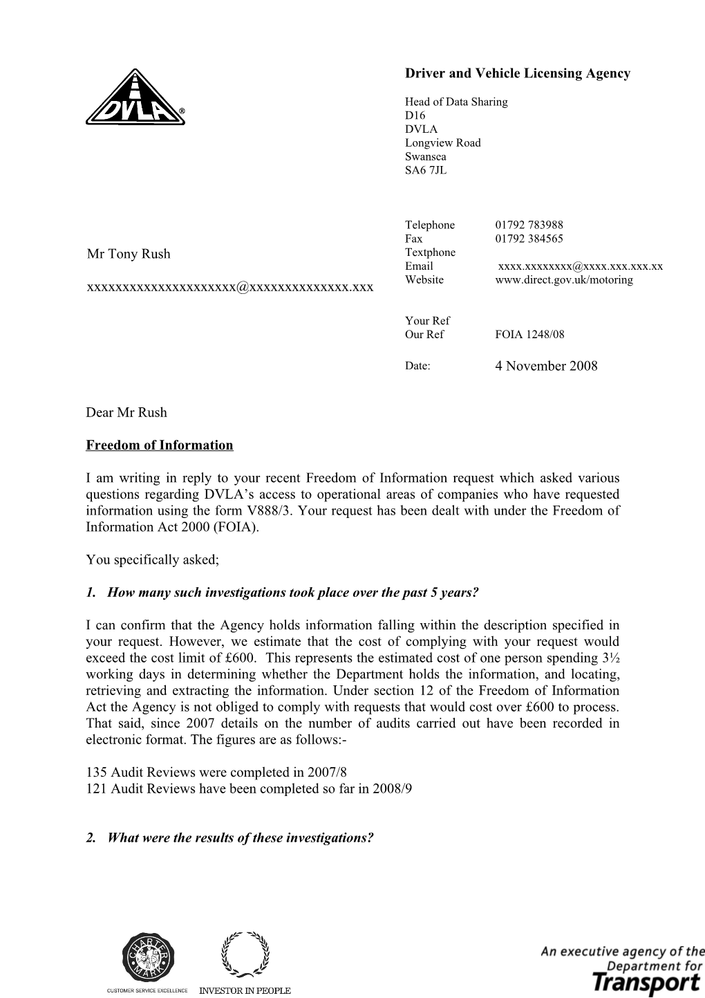 DVLA Letter To