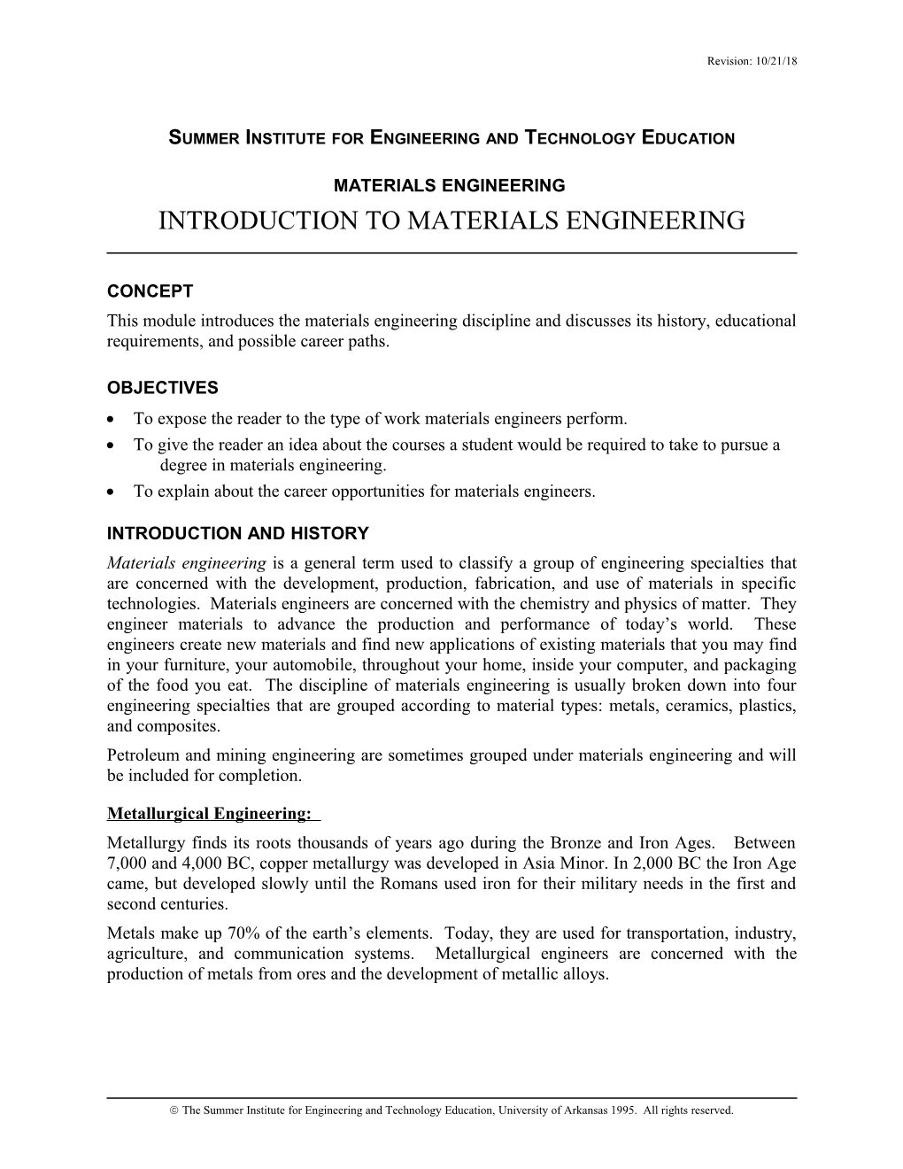 Introduction to Materials Engineering
