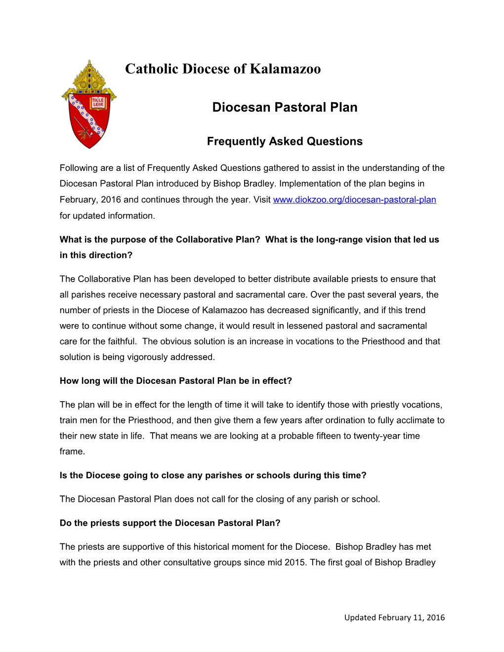 Diocesan Pastoral Plan Frequently Asked Questions