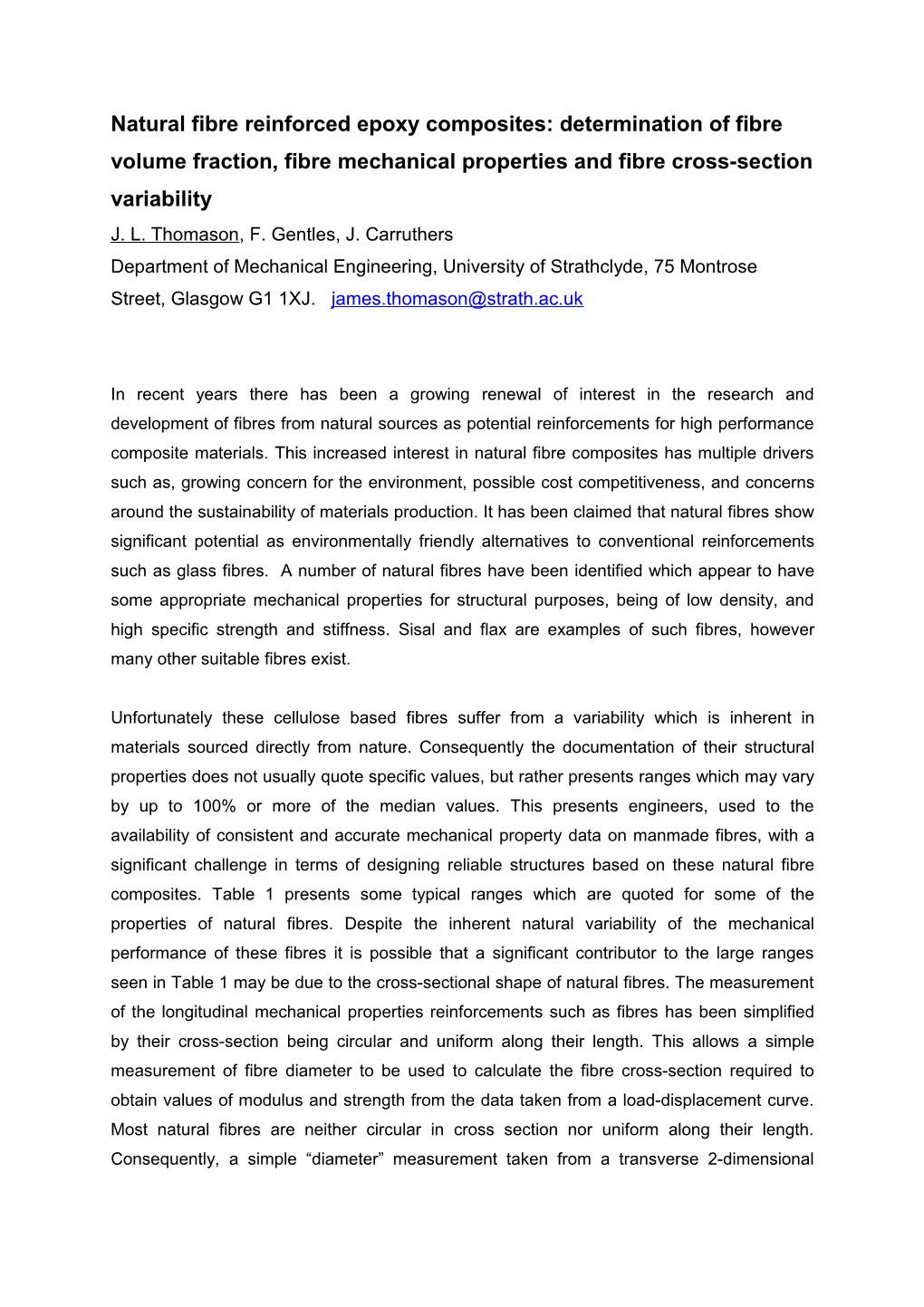 Natural Fibrereinforced Epoxy Composites: Determination of Fibre Volume Fraction, Fibre