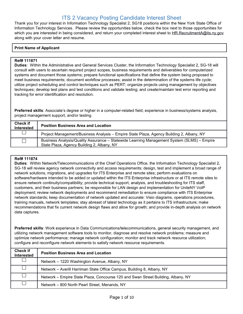 ITS 2 Vacancy Posting Candidate Interest Sheet