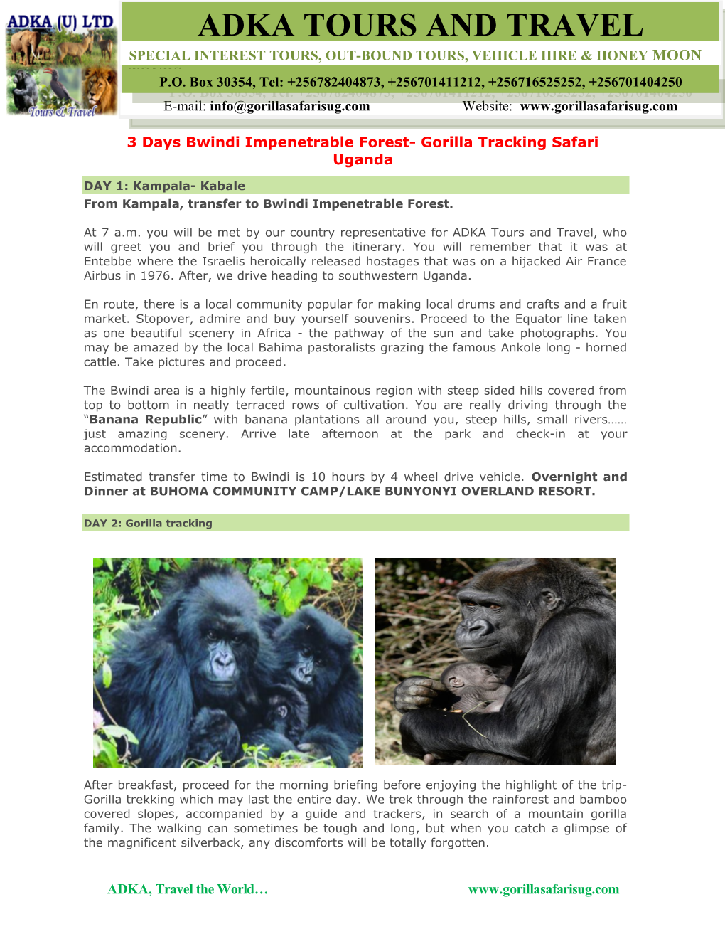 4 Days Bwindi Impenetrable Forest- Gorilla Tracking Safari Uganda