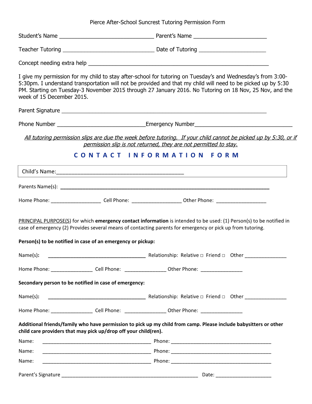 Ridot Emergency Contact Form