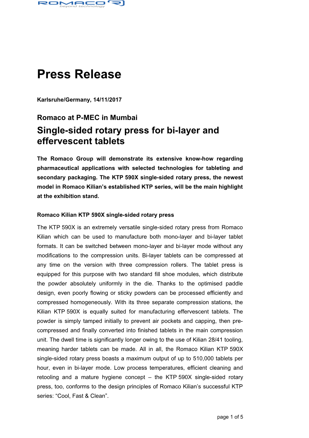 Single-Sided Rotary Press for Bi-Layer and Effervescent Tablets