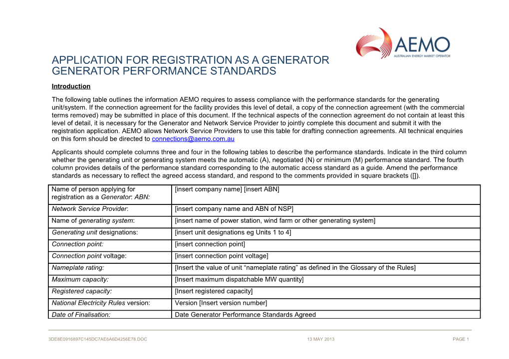 Generator Performance Standards