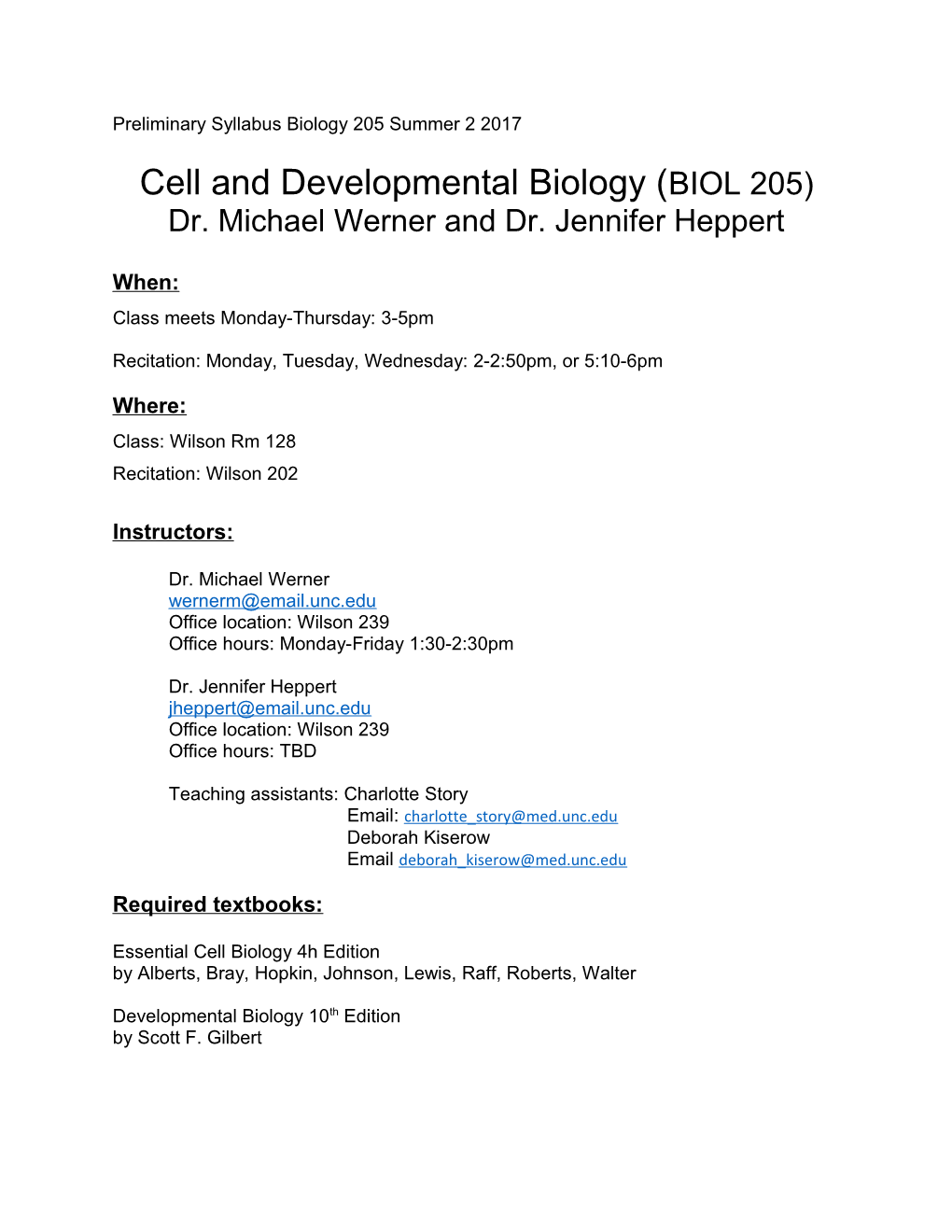 Preliminary Syllabus Biology 205 Summer 2 2017