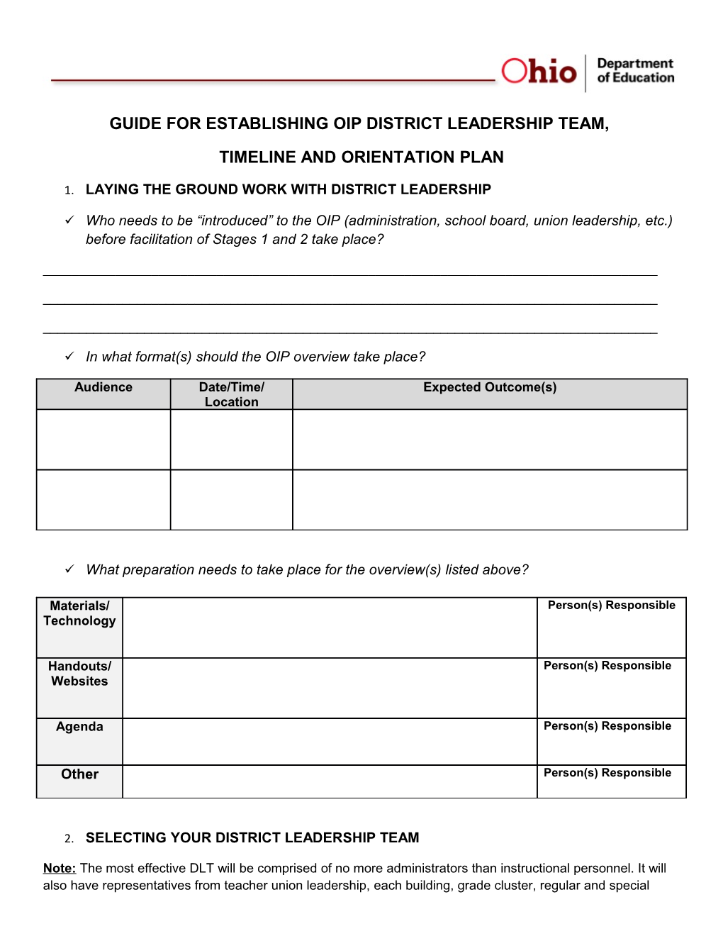 Timeline and Orientation Plan