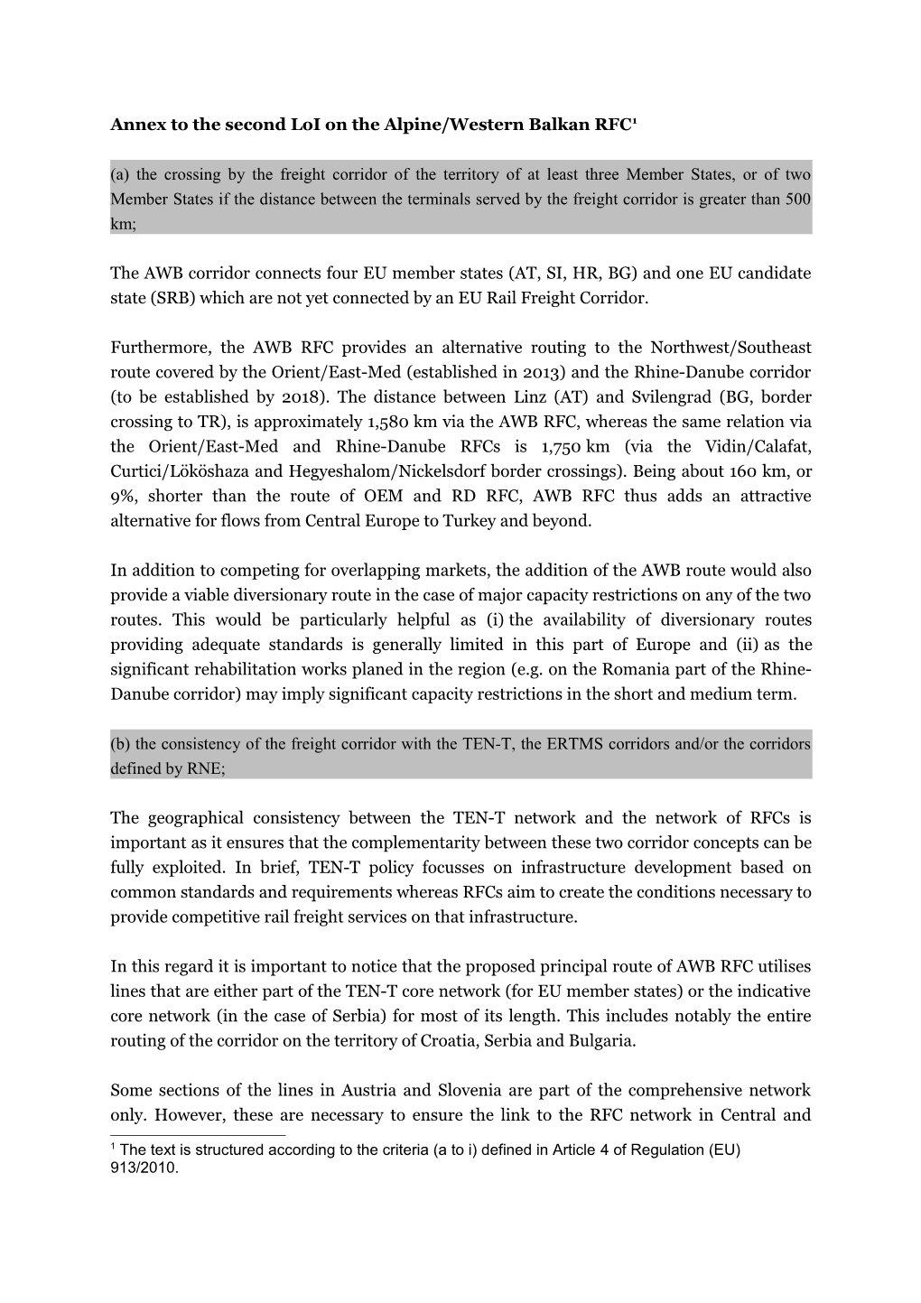 Annex to the Second Loi on the Alpine/Western Balkan RFC 1