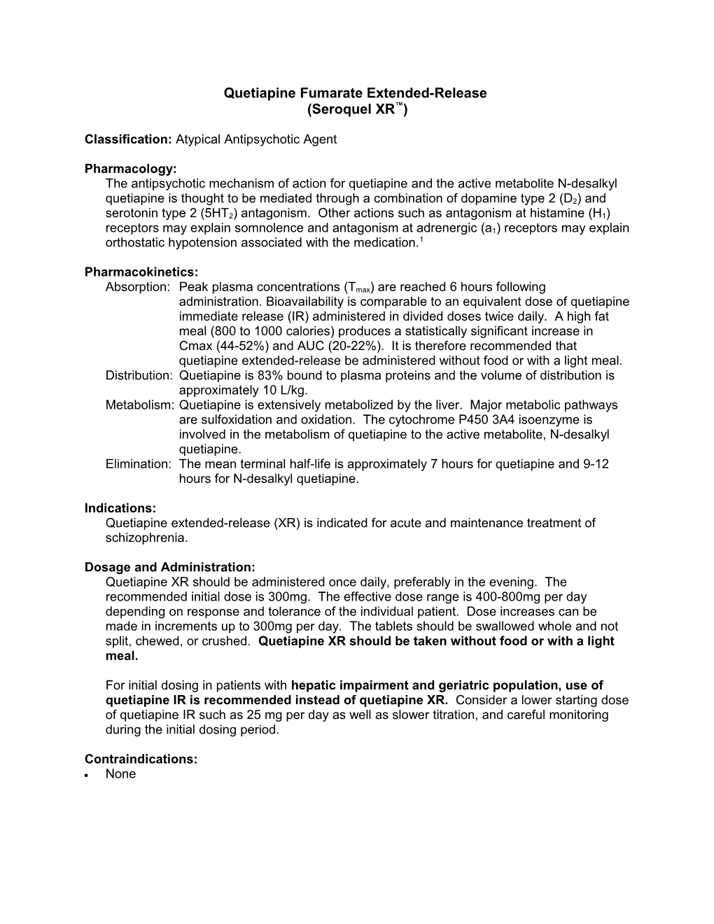 Quetiapine Fumarate Extended-Release