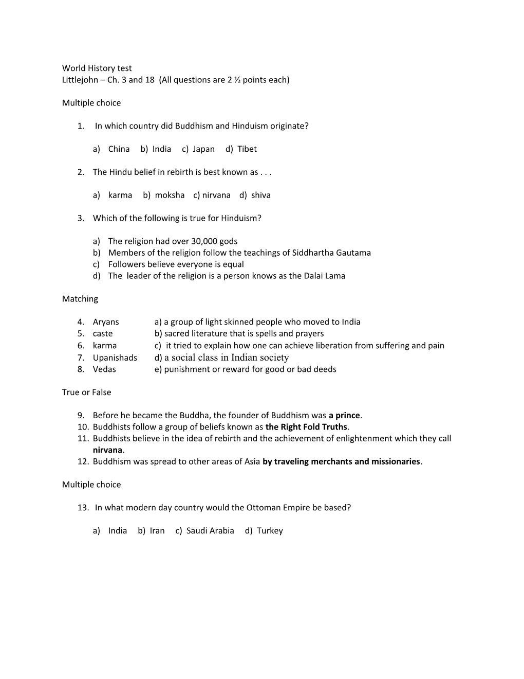 Littlejohn Ch. 3 and 18 (All Questions Are 2 Points Each)
