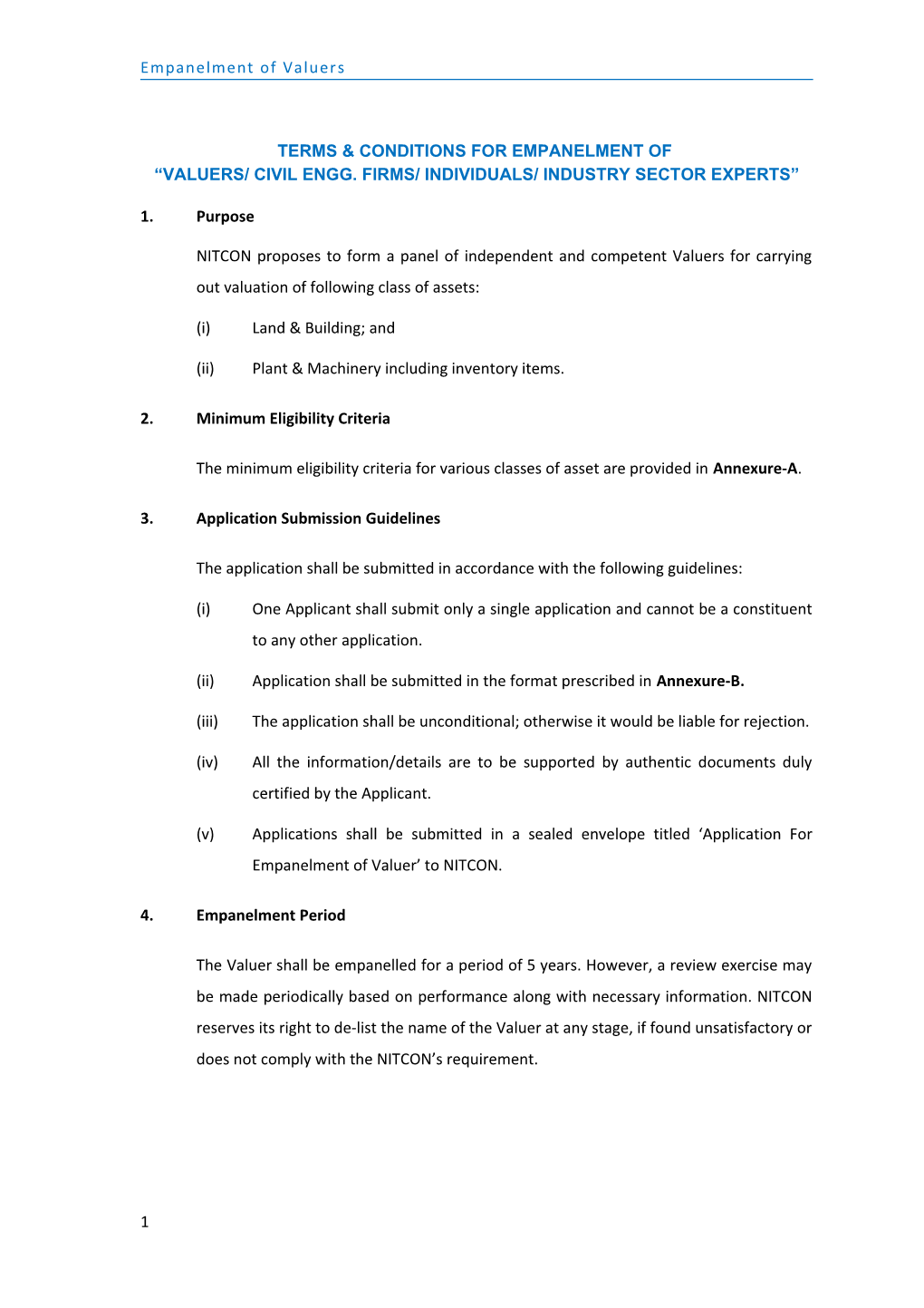 Empanelment of Valuers