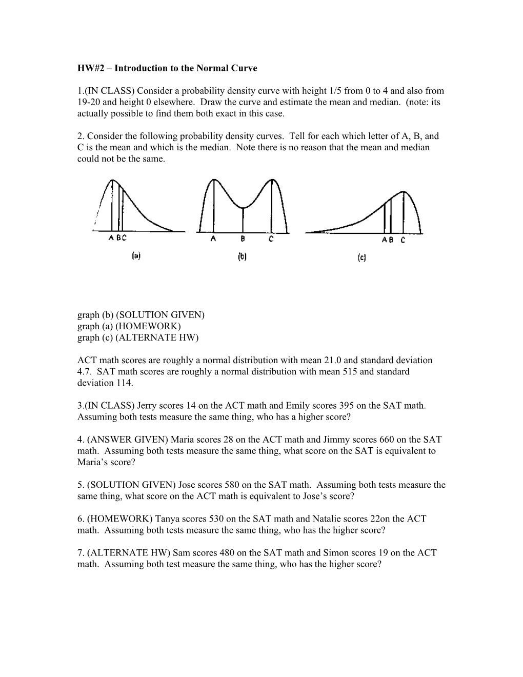 HW#2 Introduction to the Normal Curve