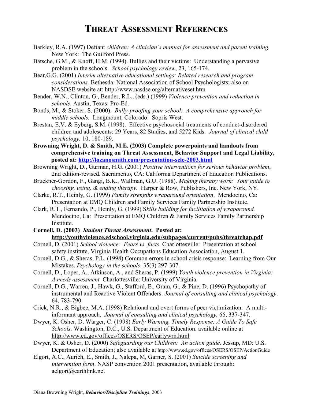 Threat Assessment References