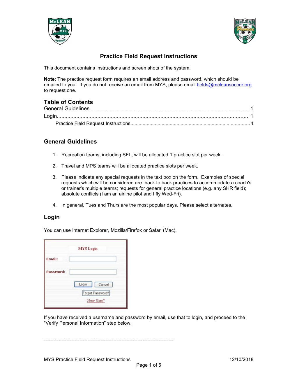 Practice Field Request Instructions