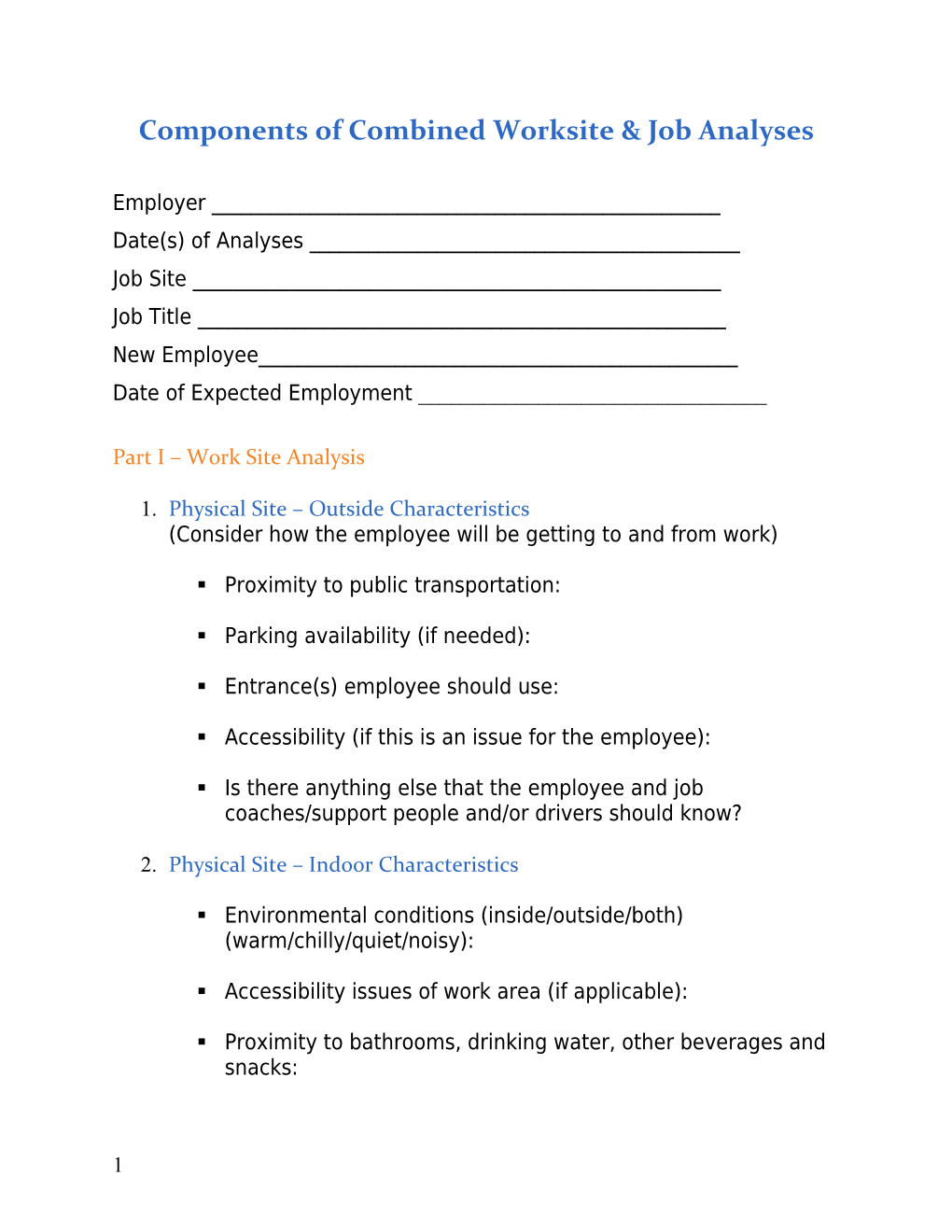 Components of Combined Worksite & Job Analyses