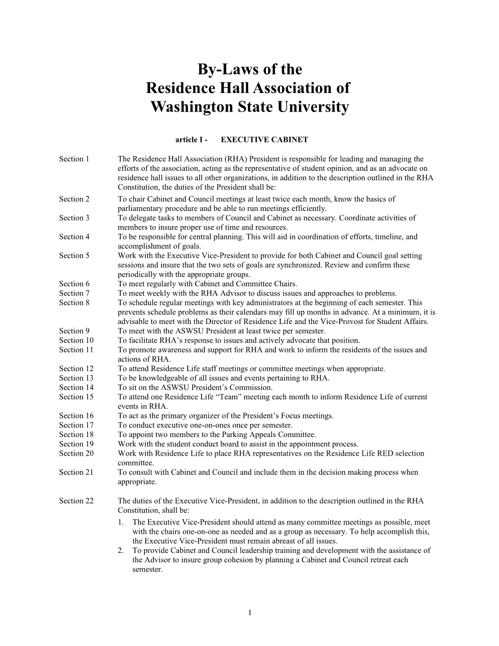 Bylaws of the Residence Hall Association of Washington State University