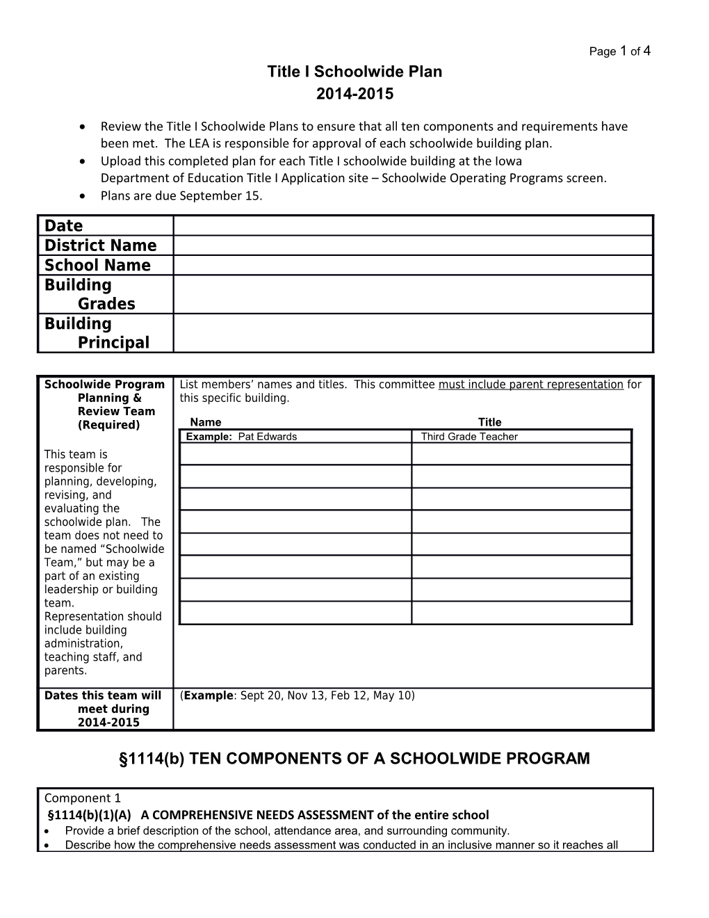 Title I Schoolwide Plan Checklist