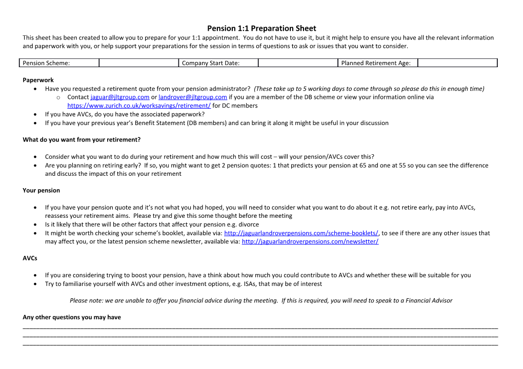 Pension 1:1 Preparation Sheet