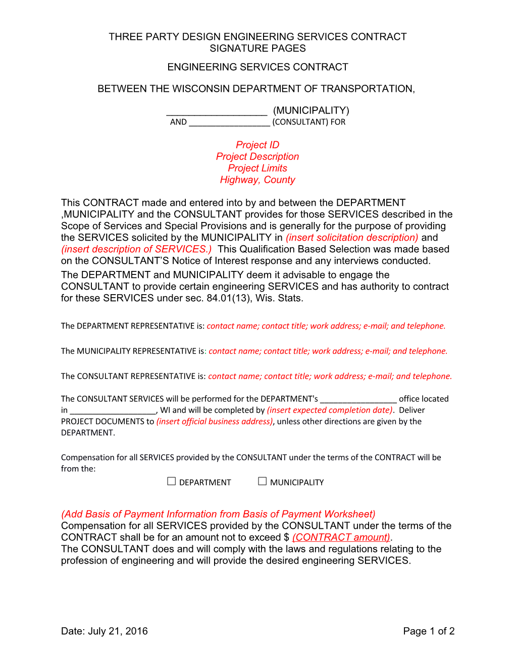 Wisdot Three Party Design Engineering Services Contract Signature Pages