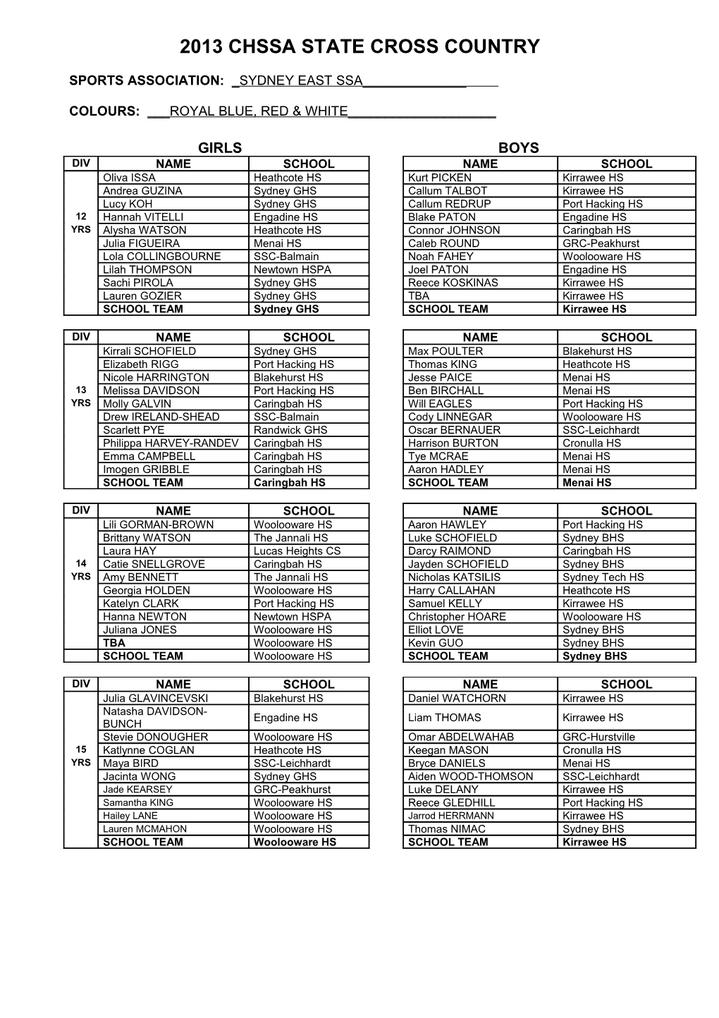 2013 Chssa State Cross Country