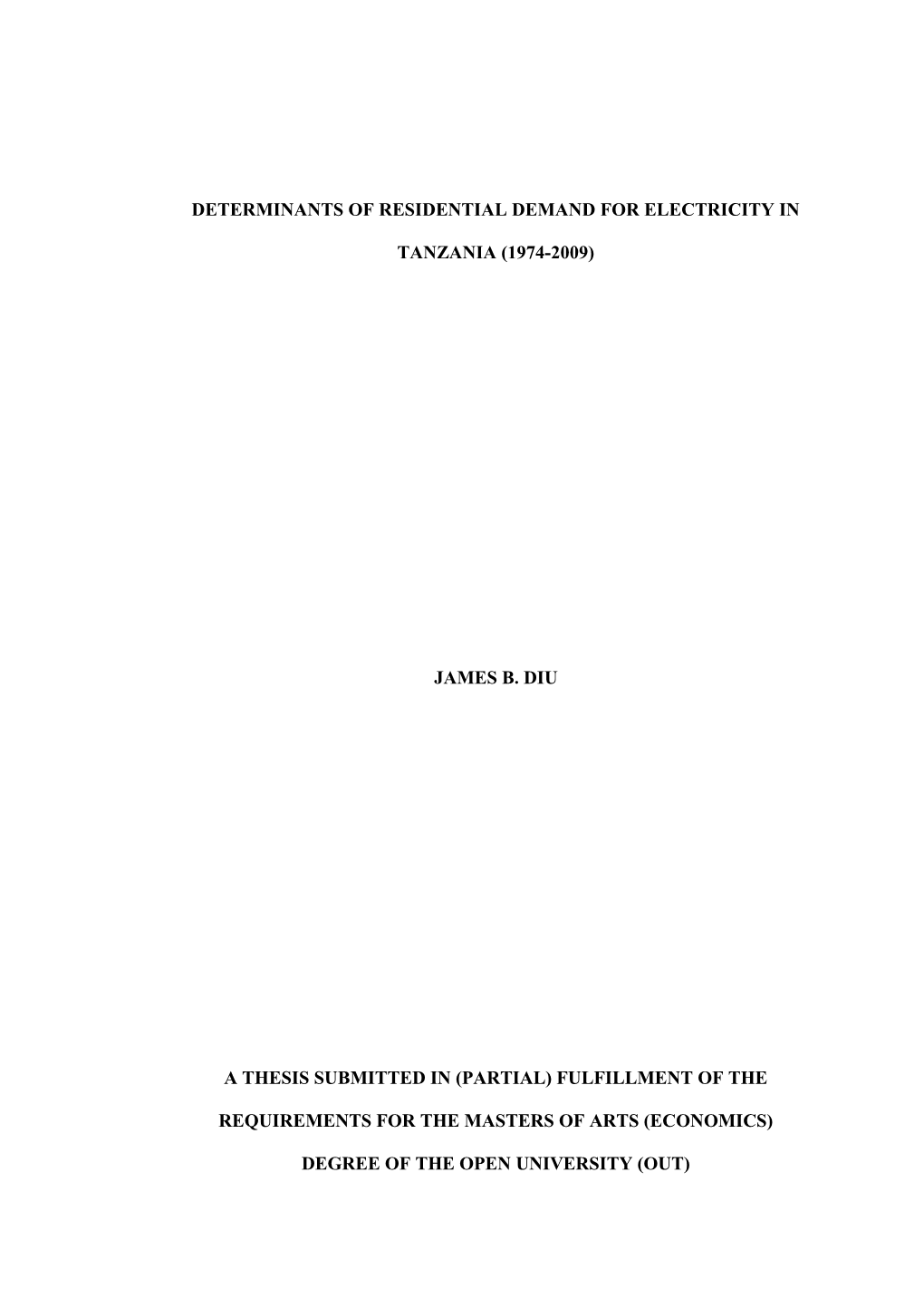 Determinants of Residential Demand for Electricity in Tanzania (1974-2009)