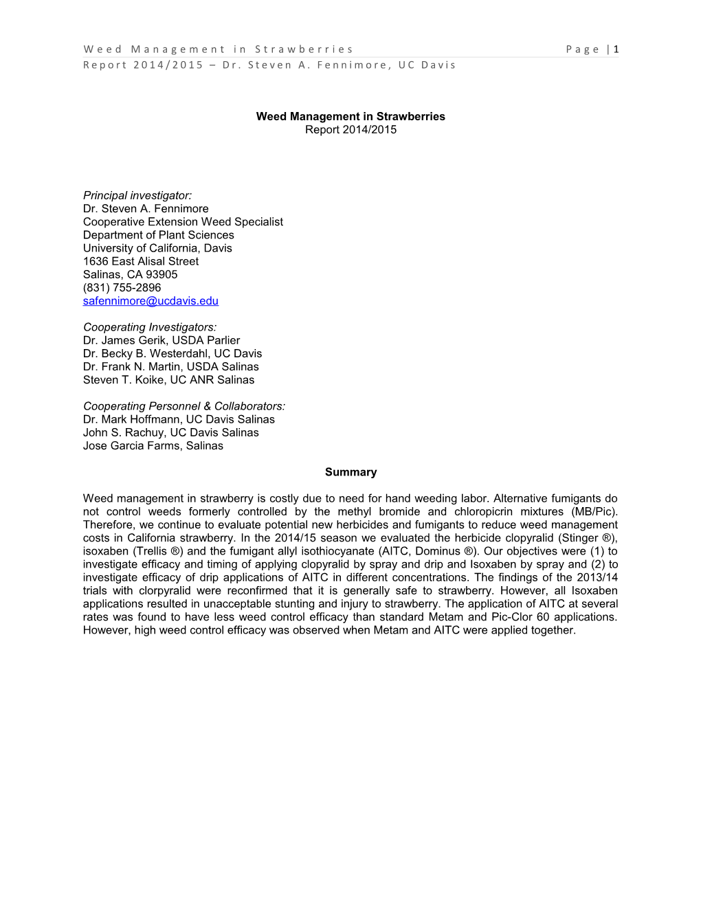 Weed Management in Strawberries Page 1