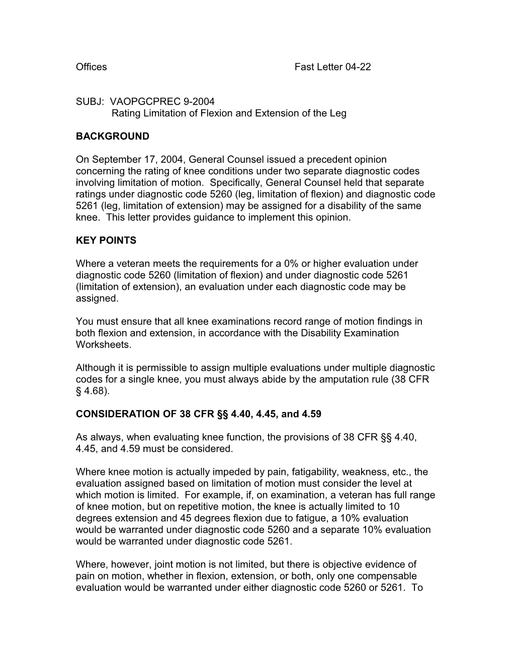 Rating Limitation of Flexion and Extension of the Leg