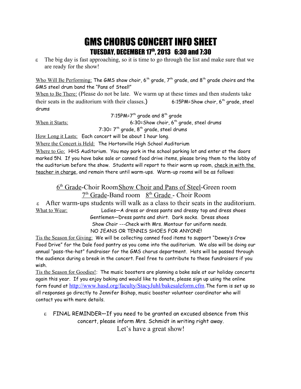 Gms Chorus Concert Info Sheet