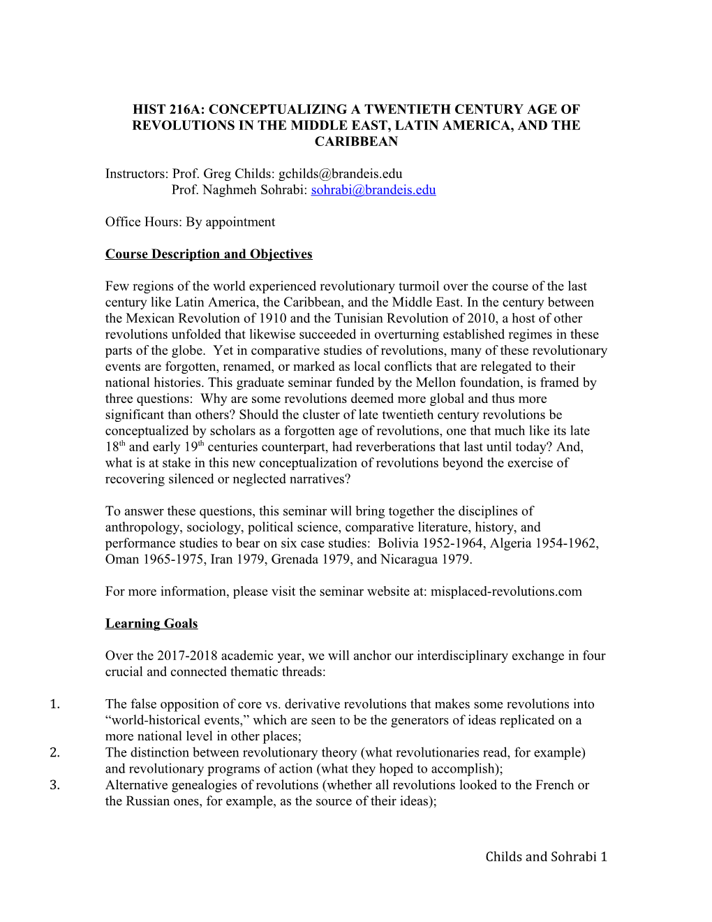 Hist 216A: Conceptualizing a Twentieth Century Age of Revolutions in the Middle East