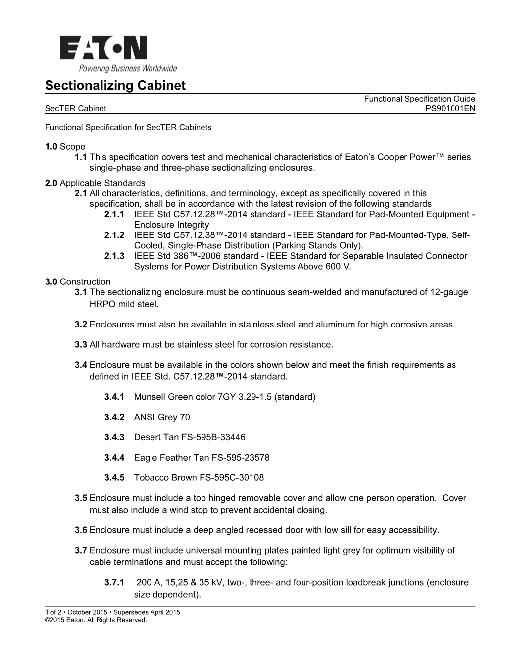 Functional Specification for Secter Cabinets