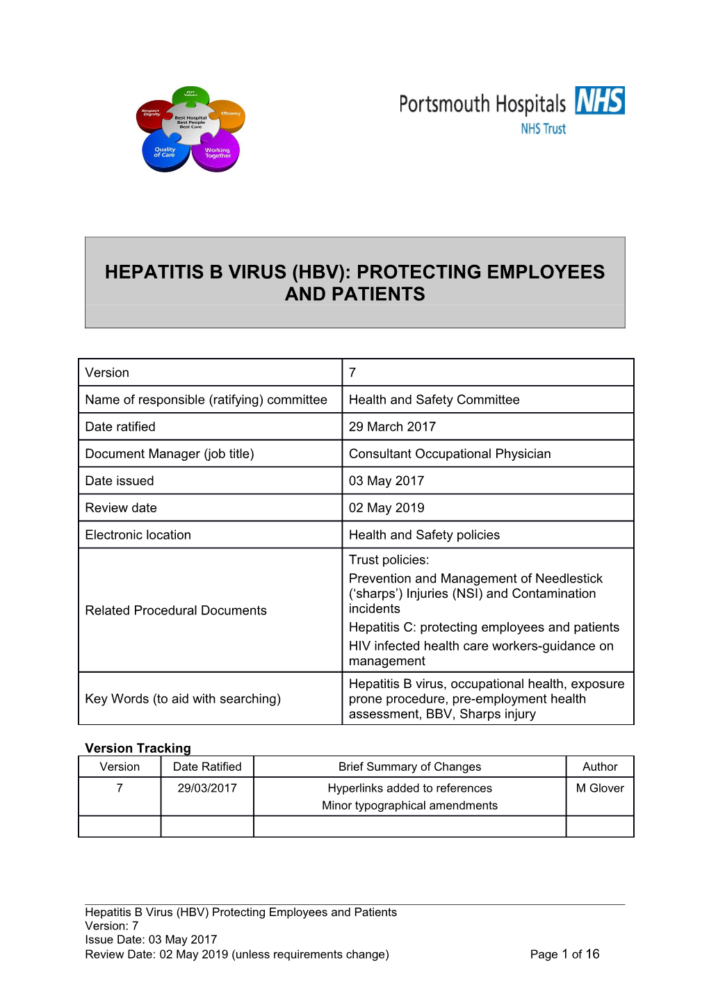 Hepatitis B Virus (Hbv): Protecting Employees and Patients