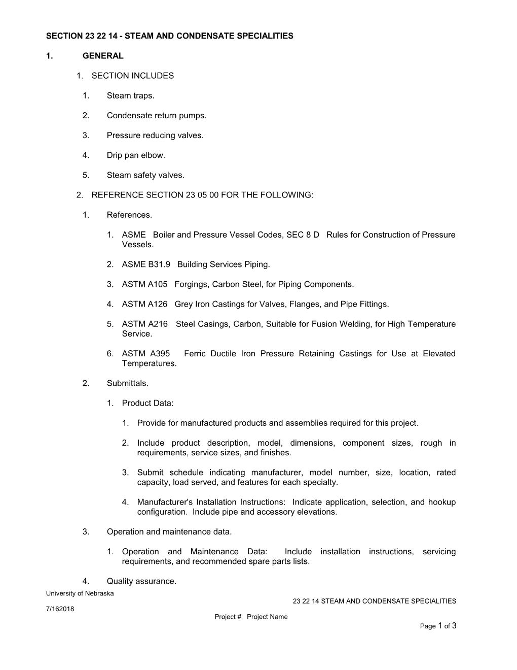 Section 23 22 14 - Steam and Condensate Specialities