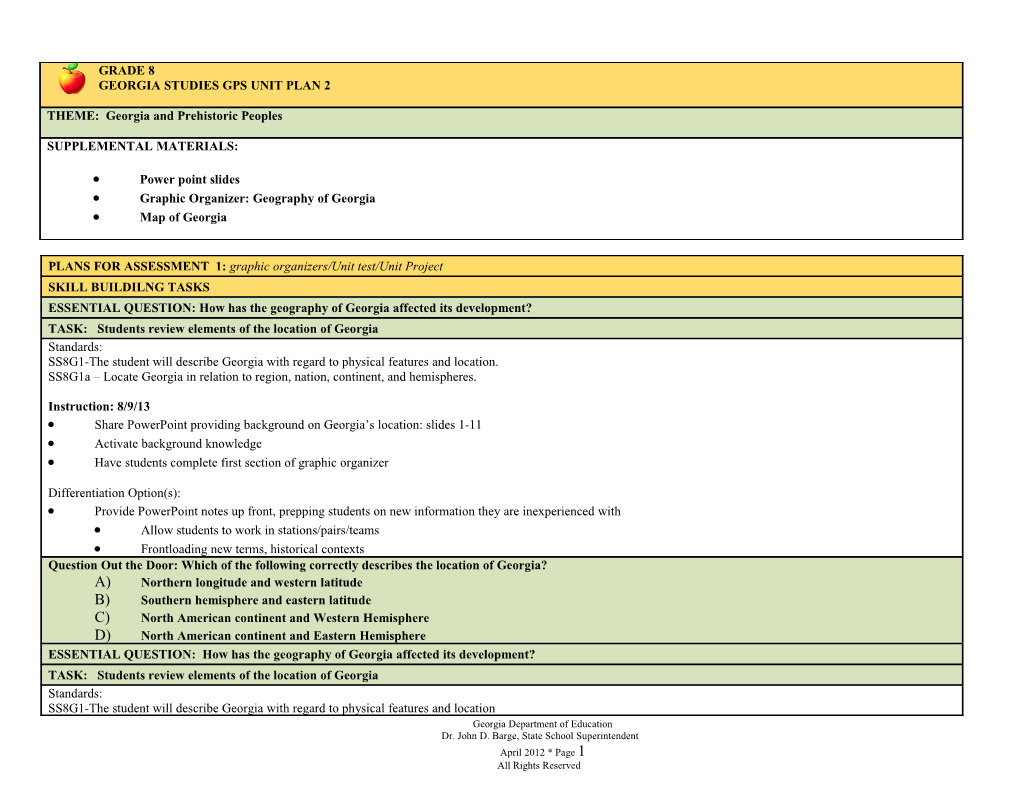 Graphic Organizer: Geography of Georgia