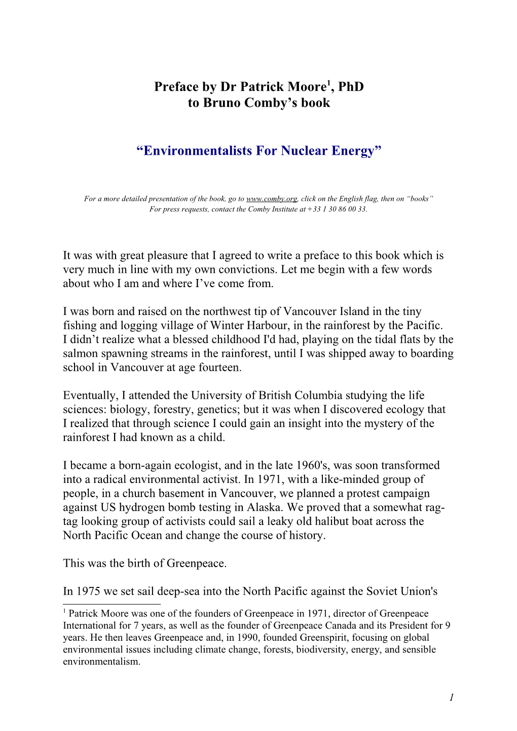 Preface to the Book Environmentalists for Nuclear Energy
